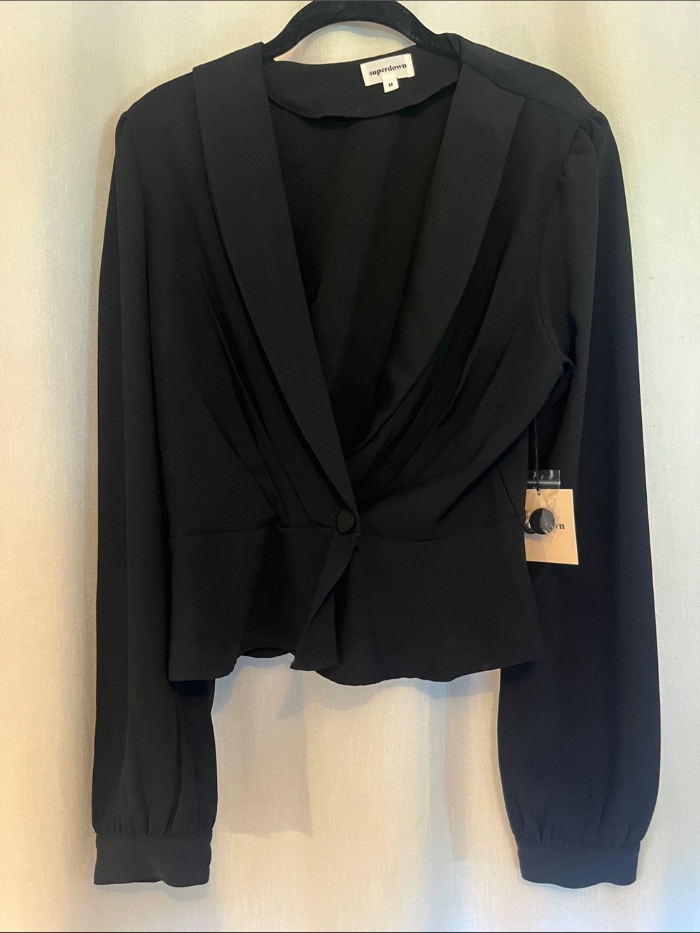 Superdown Black Draped Wrap-Front Blouse